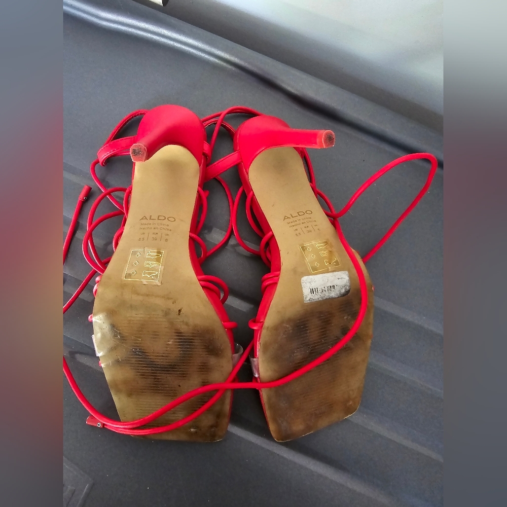 Aldo lace up strappy red heels size 8.5 - Picture 4 of 6
